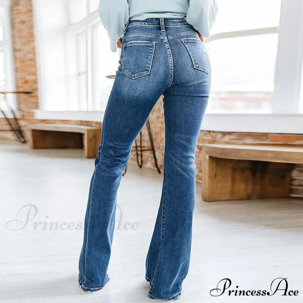 Patchwork Flared Vintage High Stretch Casual High Denim Jean - Image 4