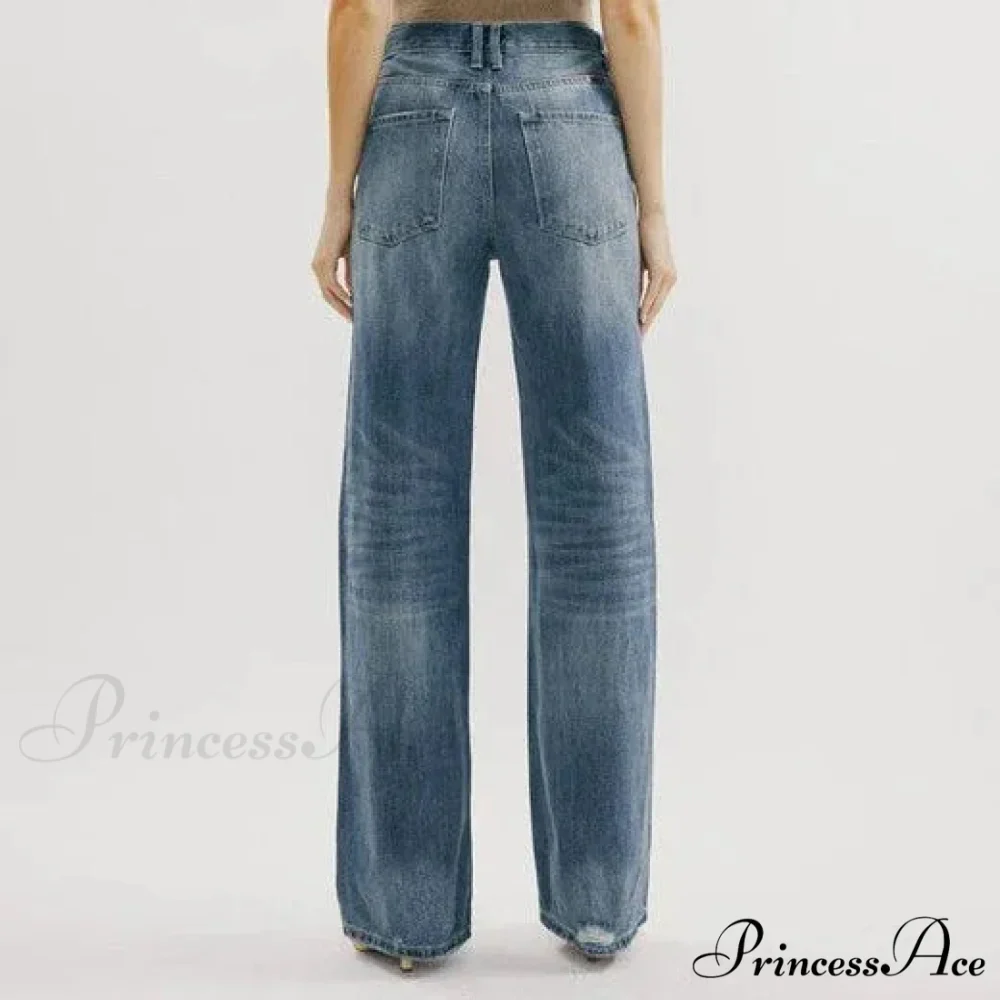 Ripped Washed High New Simple Street Loose Straight-leg Denim Jean - Image 3