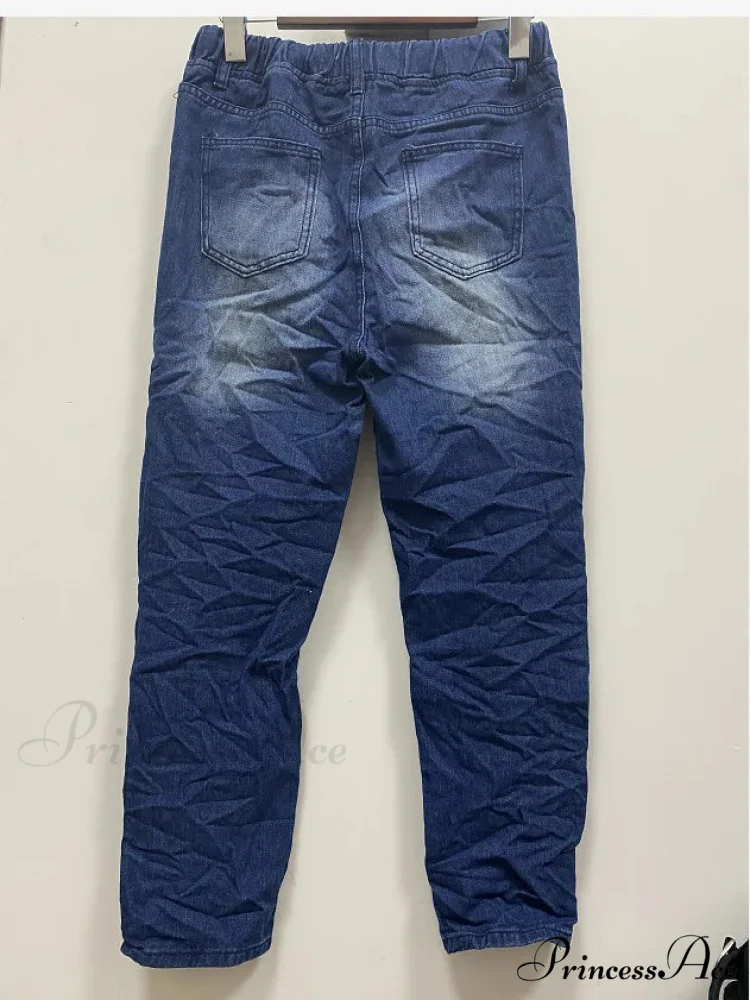 High Waisted Stretchy Cargo Denim Trendy Hole Button Waist Pants Jean - Image 3