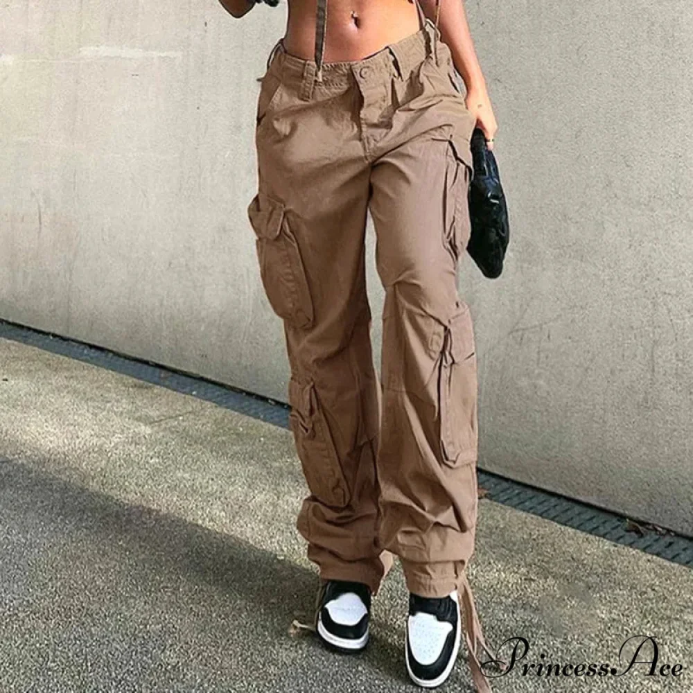 Vintage Cargo Baggy Streetwear Pockets Wide Leg Low Waist Casual Loose Y2k Denim Jean - Image 2