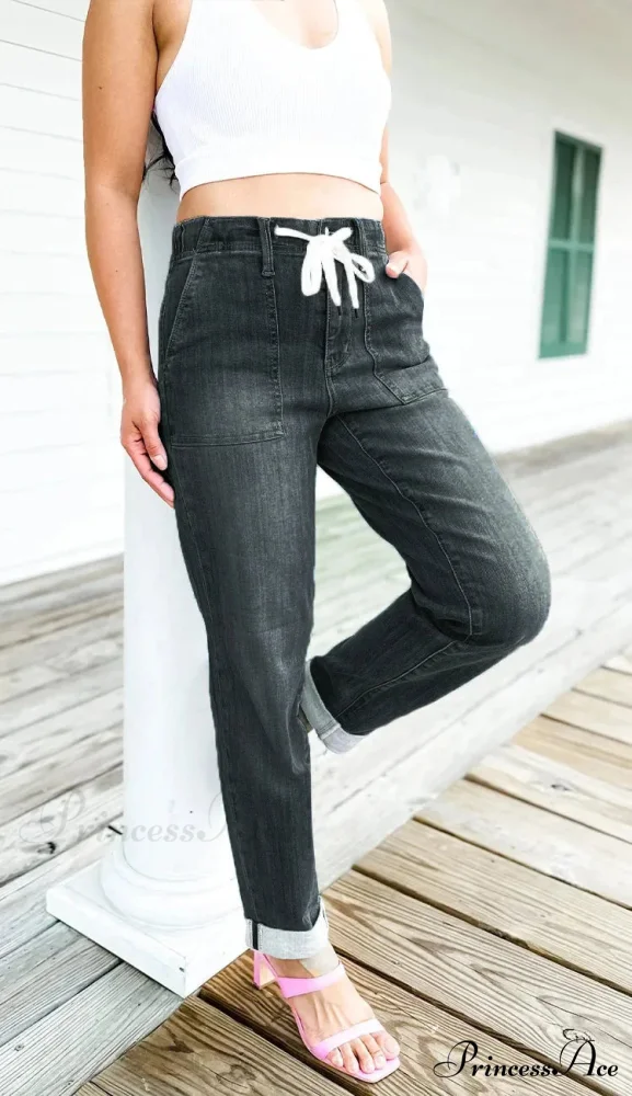 Elastic Skinny Pencil Casual Denim Drawstring High Waist Women's Fashionable Jean - Image 3