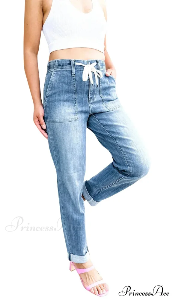 Elastic Skinny Pencil Casual Denim Drawstring High Waist Women's Fashionable Jean - Image 4