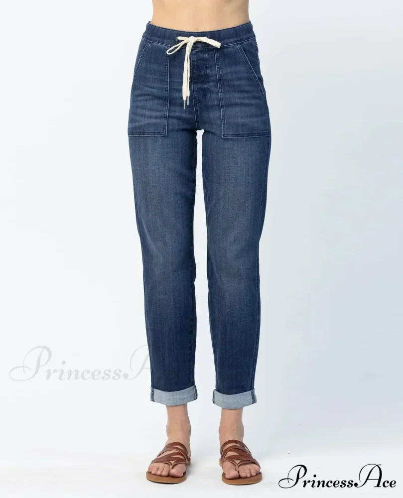 Elastic Skinny Pencil Casual Denim Drawstring High Waist Women's Fashionable Jean - Image 6