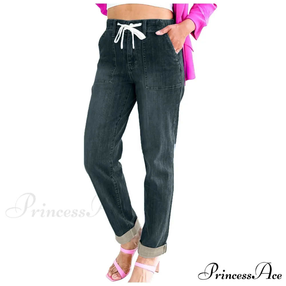 Elastic Skinny Pencil Casual Denim Drawstring High Waist Women's Fashionable Jean - Image 7