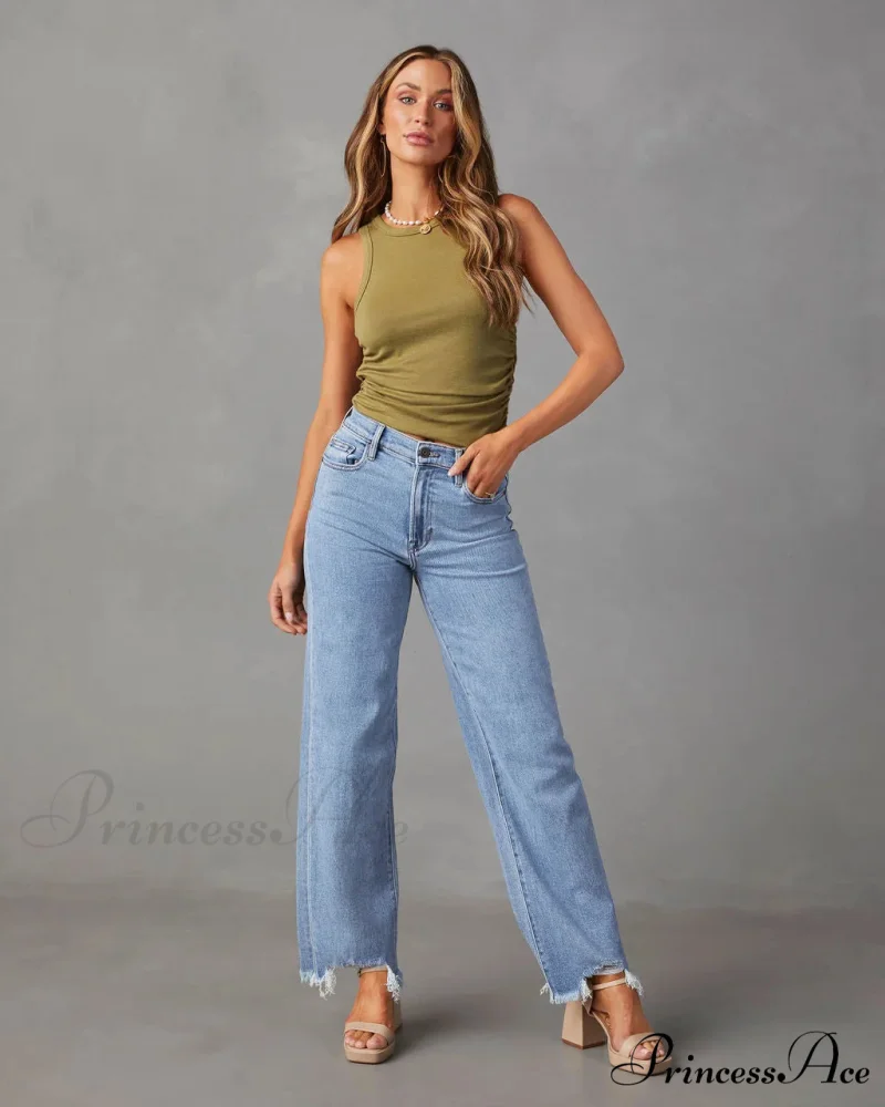 New Women's Women Simple Casual High Waist Wide-leg Trousers Irregular Tassels Women Streetwear All-match Female Pant Jean - Image 2