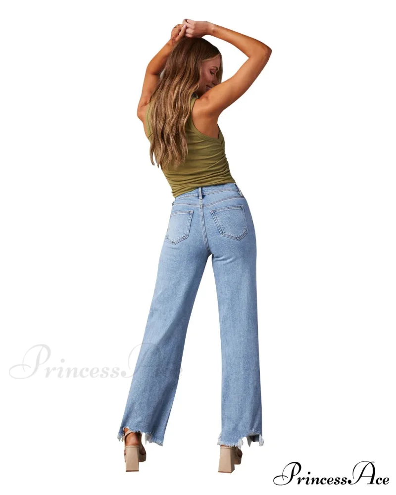 New Women's Women Simple Casual High Waist Wide-leg Trousers Irregular Tassels Women Streetwear All-match Female Pant Jean - Image 3
