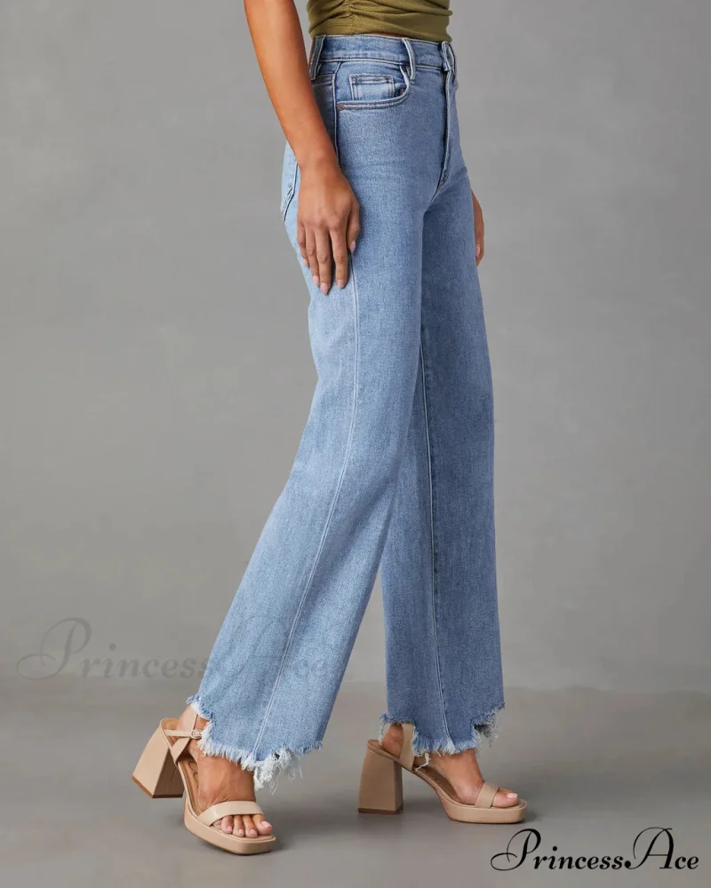 New Women's Women Simple Casual High Waist Wide-leg Trousers Irregular Tassels Women Streetwear All-match Female Pant Jean - Image 4