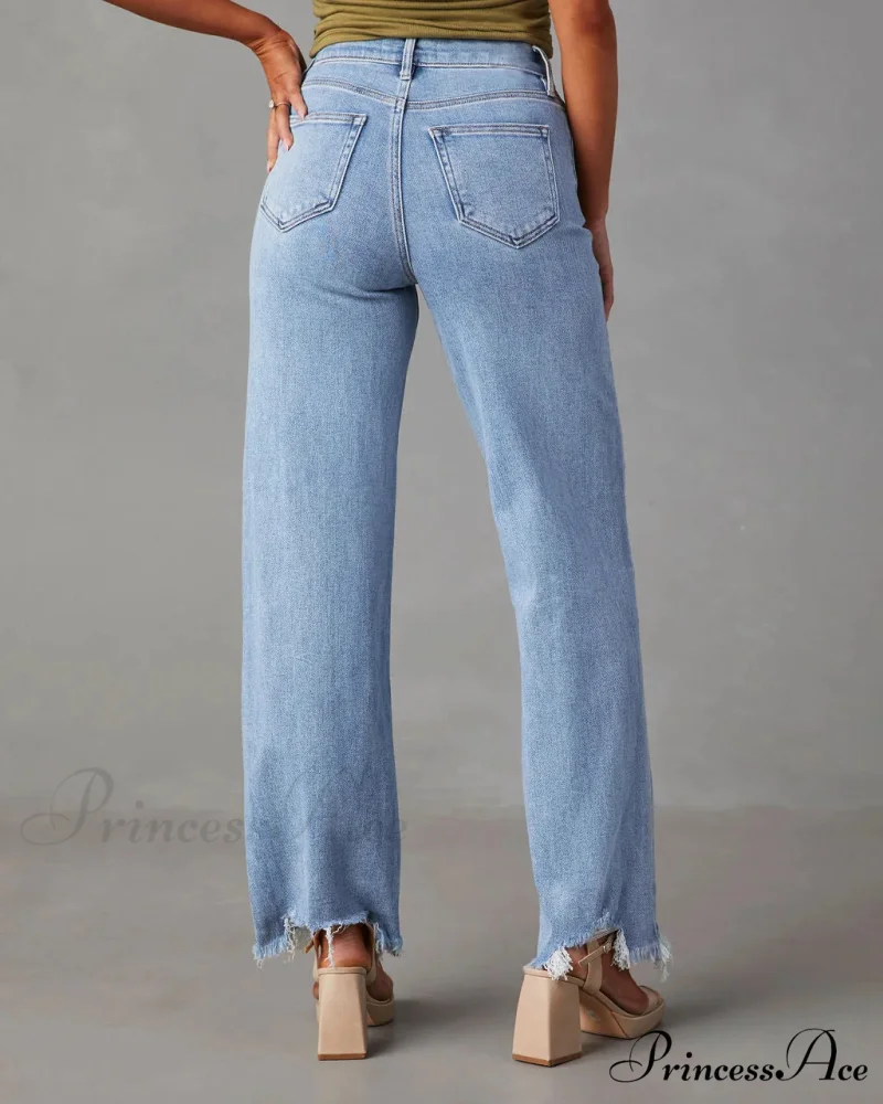New Women's Women Simple Casual High Waist Wide-leg Trousers Irregular Tassels Women Streetwear All-match Female Pant Jean - Image 5