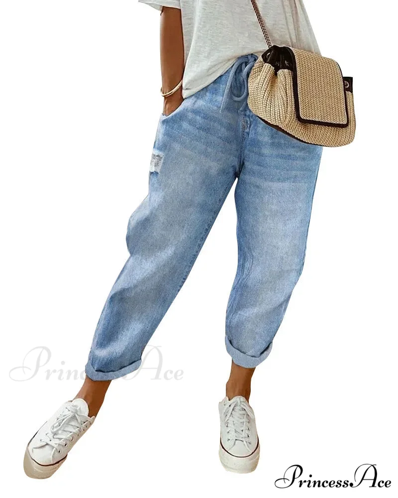 2024 Fashion Women Drawstring Loose Causal Pocket Daily Vintage Streetwear Long Jean - Image 2