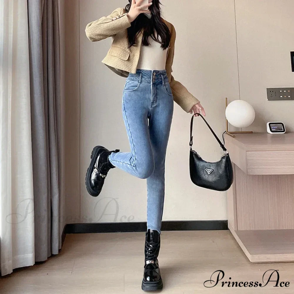 Winter Plus Velvet Skinny Women Stretch Denim Trousers Retro Patchwork Autumn Warm Thick Pencil Pants Jean - Image 3