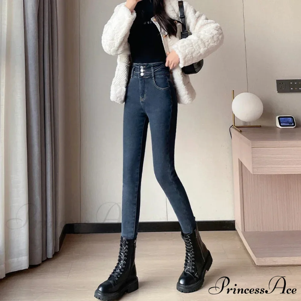 Winter Plus Velvet Skinny Women Stretch Denim Trousers Retro Patchwork Autumn Warm Thick Pencil Pants Jean - Image 4