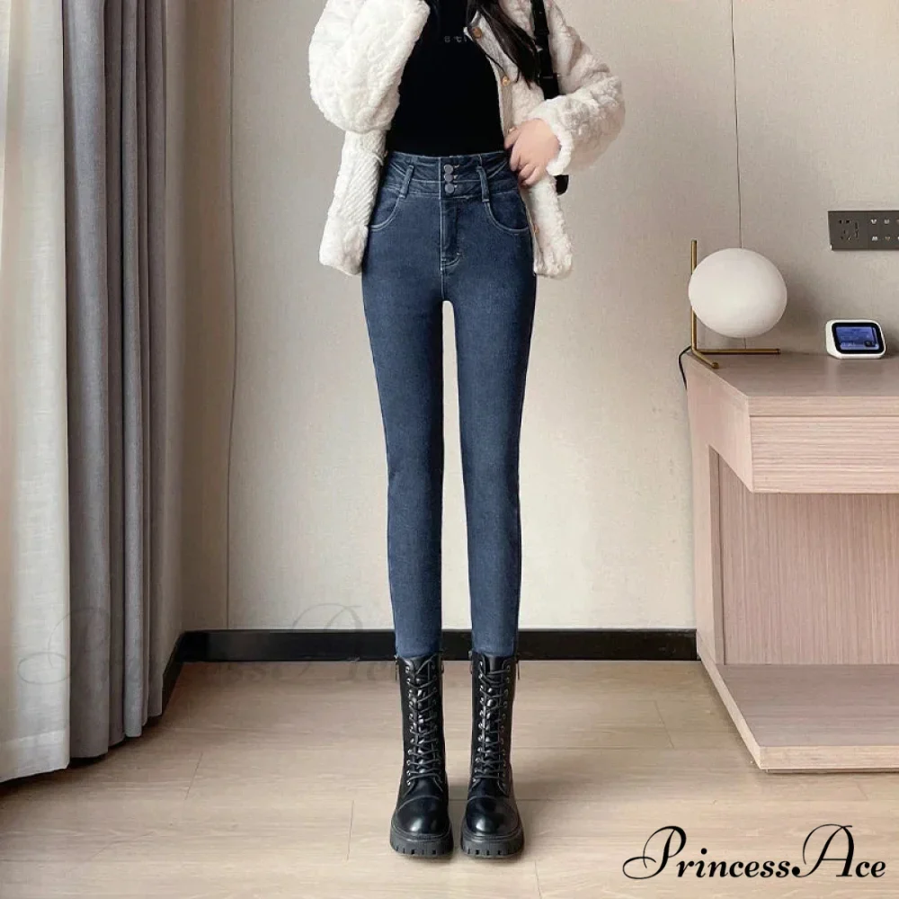 Winter Plus Velvet Skinny Women Stretch Denim Trousers Retro Patchwork Autumn Warm Thick Pencil Pants Jean - Image 6