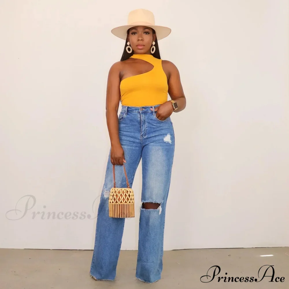 Casual High Waist Wide Leg Pants Loose Fashion Women's Street Ripped Plus Size Mom Denim Trousers 2024 Ladies Pants Jean - Image 4