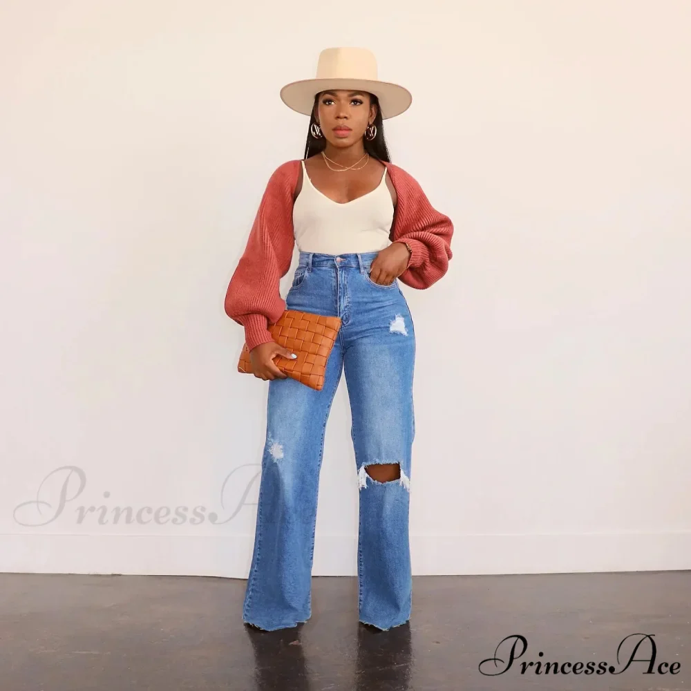 Casual High Waist Wide Leg Pants Loose Fashion Women's Street Ripped Plus Size Mom Denim Trousers 2024 Ladies Pants Jean - Image 5