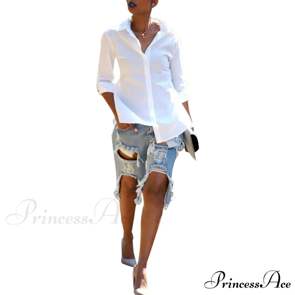 Fashion Holes Ripped Straight Denim Shorts Summer Streetwear Knee Length Women Shorts High Waist Casual Jean - Image 2