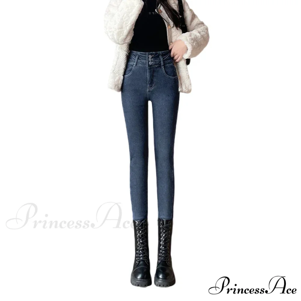 Winter Plus Velvet Warm Women Thickened High Waist Casual Slim Stretch Denim Trousers Skinny Pencil Pants Jean - Image 3