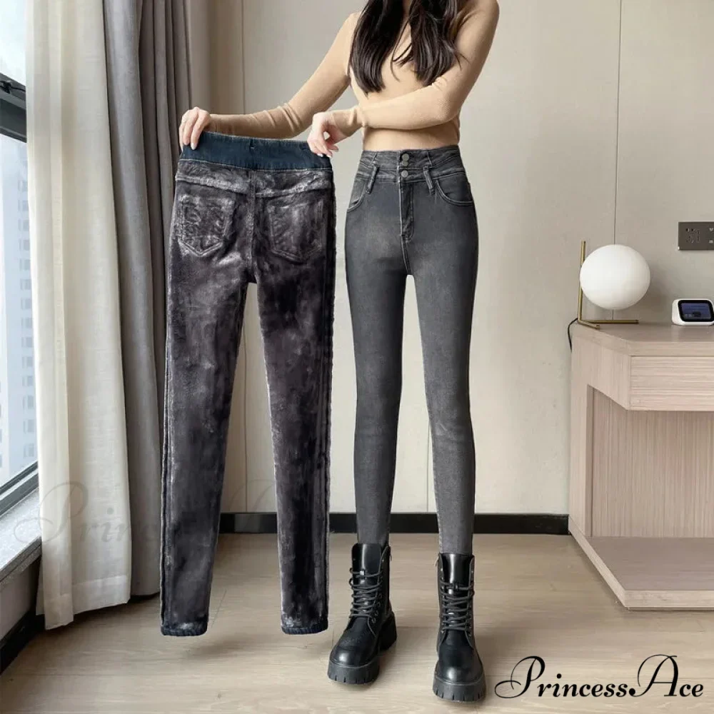 Winter Plus Velvet Warm Women Thickened High Waist Casual Slim Stretch Denim Trousers Skinny Pencil Pants Jean - Image 6