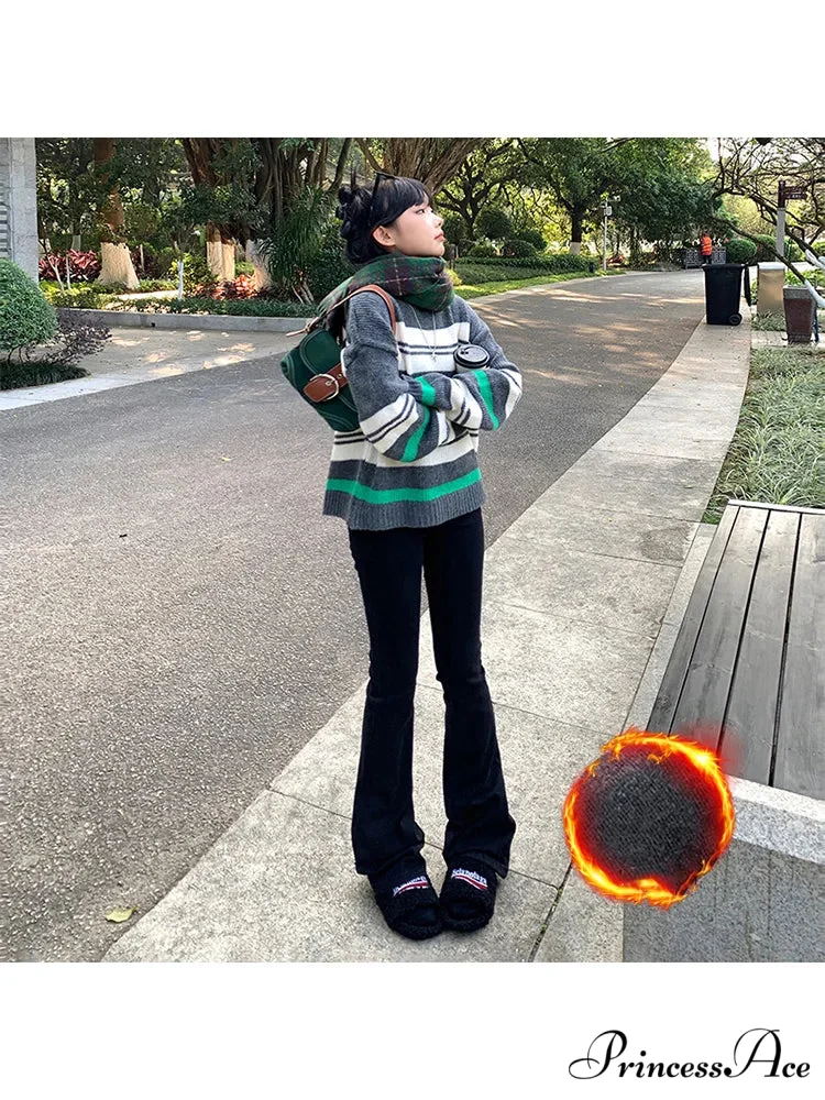 Thicken Winter Warm Slim Fleece Flared Pants Elastic Skinny Women's Fashion High Waist Velvet Plus Length Female Jean - Image 3
