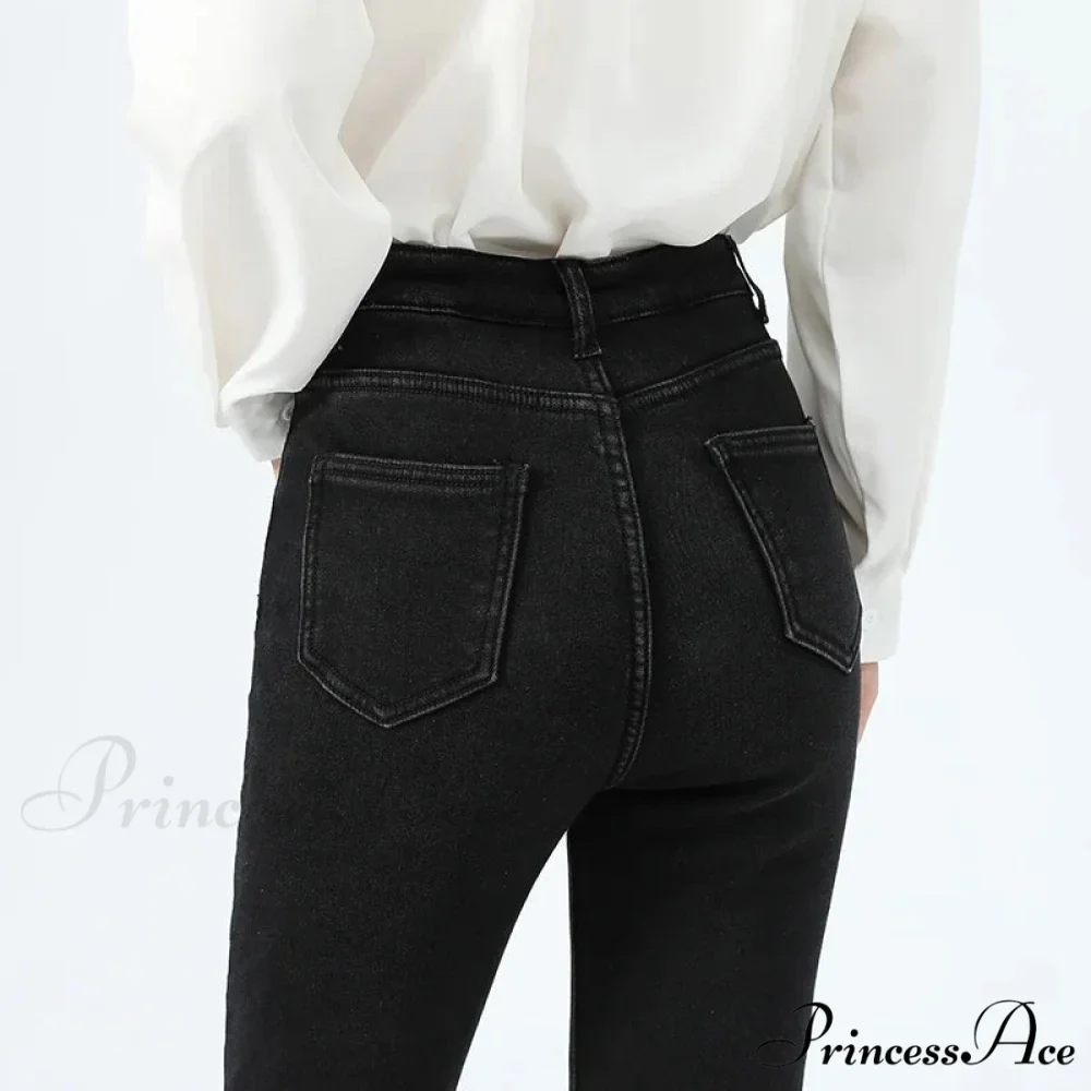 2024 Winter Thermal Warm Plush Stretch Lady Skinny Fleece Women Thicken High Waist Denim Pants Retro Trousers Female Jean - Image 4