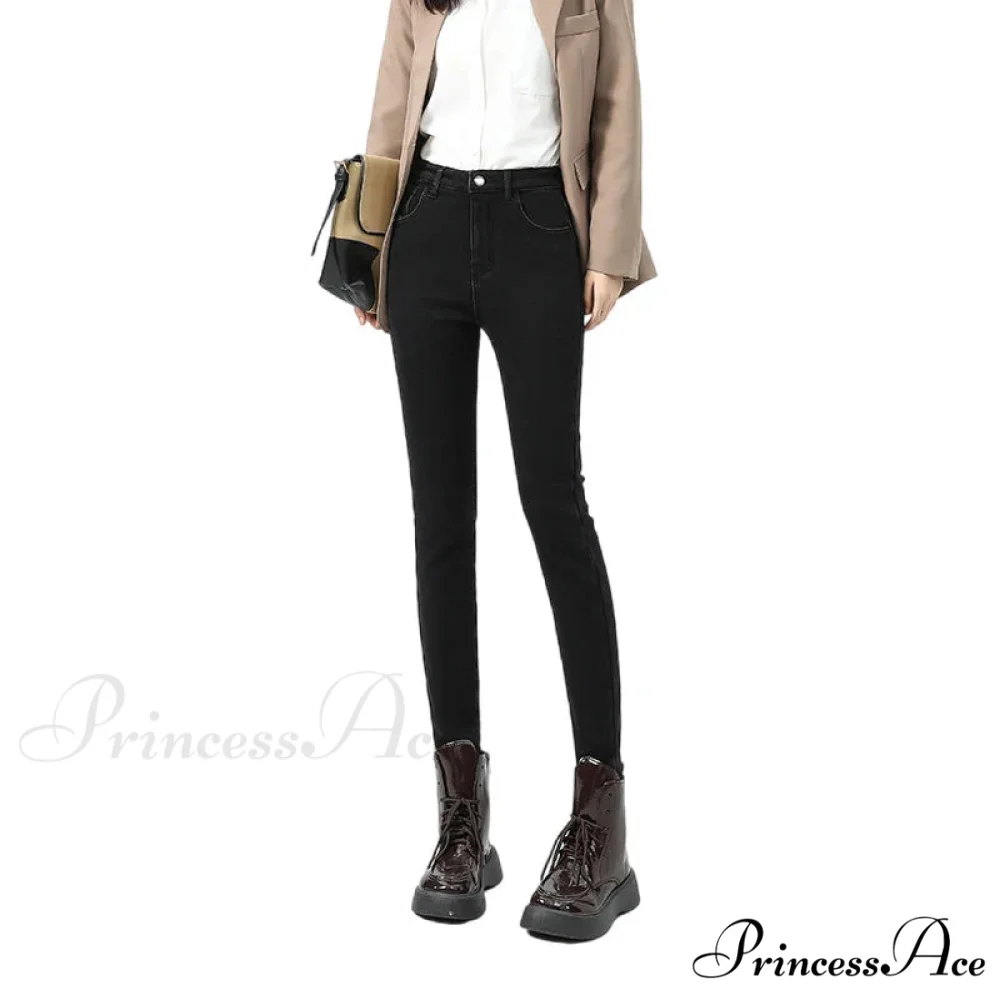 2024 Winter Thermal Warm Plush Stretch Lady Skinny Fleece Women Thicken High Waist Denim Pants Retro Trousers Female Jean - Image 5