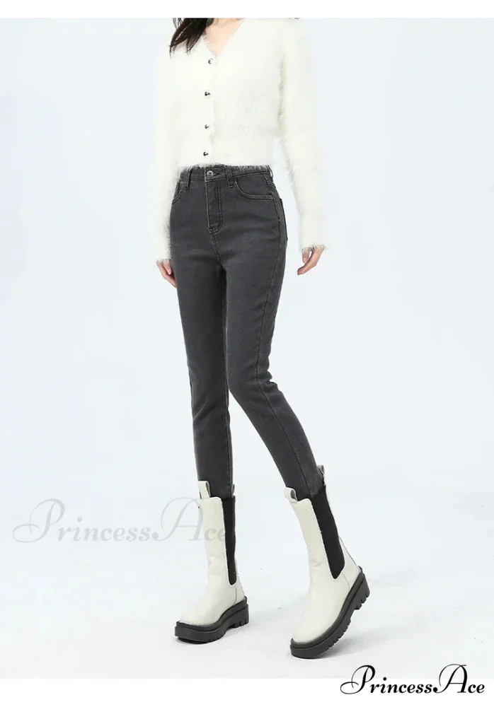 2024 Winter Thermal Warm Plush Stretch Lady Skinny Fleece Women Thicken High Waist Denim Pants Retro Trousers Female Jean - Image 6