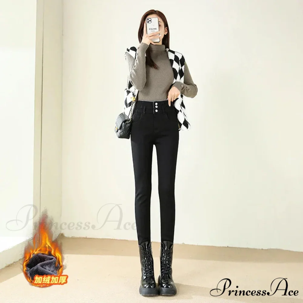Winter Warm Women High Waist Skinny Thick Velvet Casual Lady Denim Pencil Pants Plus Size Fleece Slim Fit Stretch Trousers Jean - Image 3