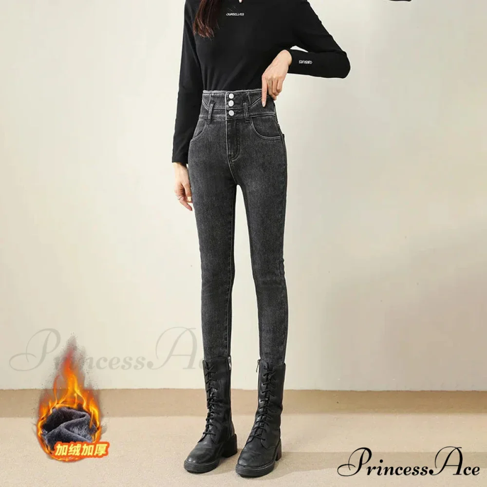 Winter Warm Women High Waist Skinny Thick Velvet Casual Lady Denim Pencil Pants Plus Size Fleece Slim Fit Stretch Trousers Jean - Image 5