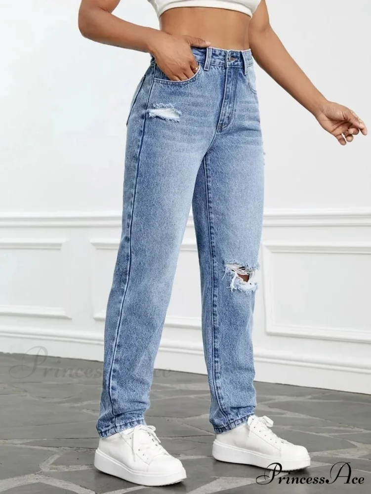 2024 Women Casual Fashion High Streetwear Ripped Holes Denim Pants Female Vintage Trousers Jean - Image 2