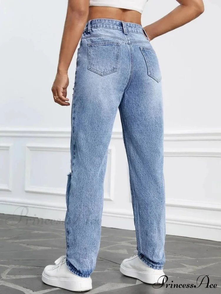 2024 Women Casual Fashion High Streetwear Ripped Holes Denim Pants Female Vintage Trousers Jean - Image 3