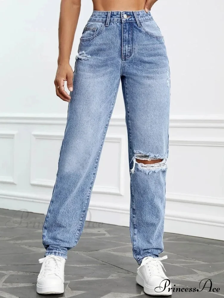 2024 Women Casual Fashion High Streetwear Ripped Holes Denim Pants Female Vintage Trousers Jean - Image 4