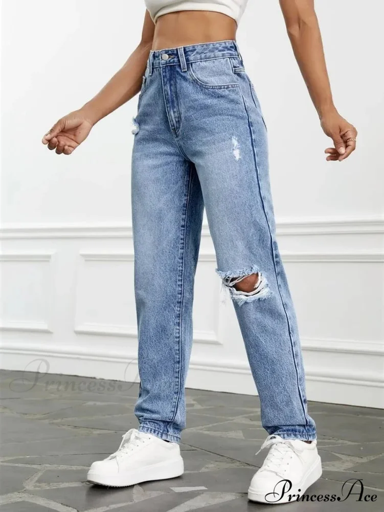 2024 Women Casual Fashion High Streetwear Ripped Holes Denim Pants Female Vintage Trousers Jean - Image 5