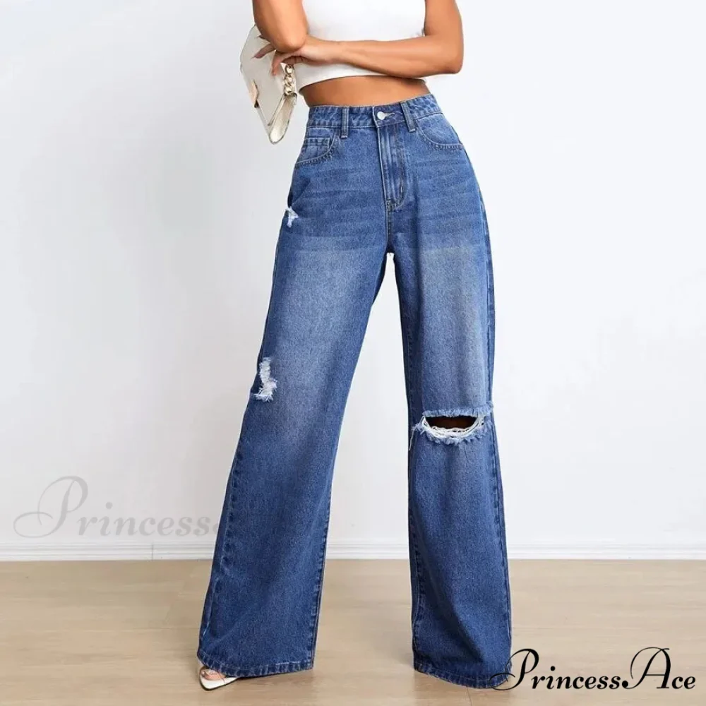 New Loose Ripped Fashion High Waist Wide Leg Casual Y2K Jean - Image 3