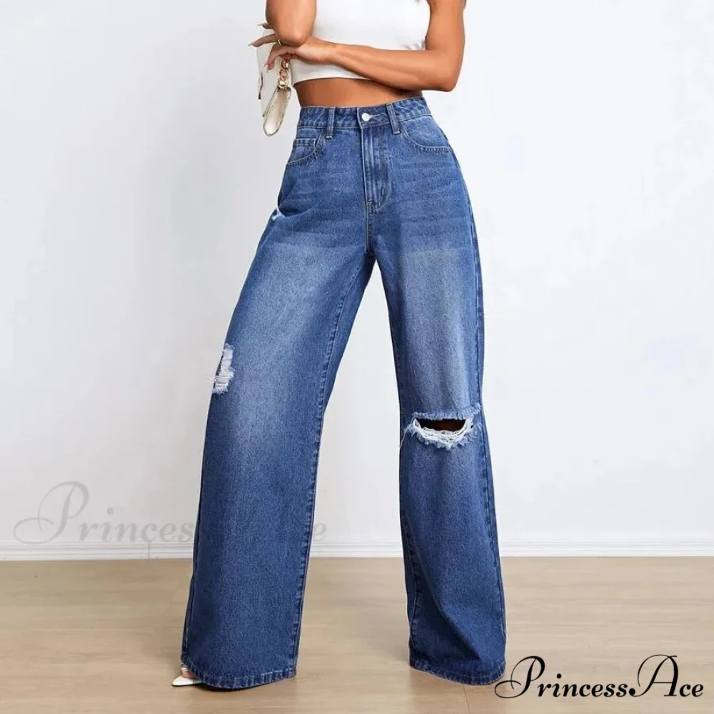 New Loose Ripped Fashion High Waist Wide Leg Casual Y2K Jean - Image 4