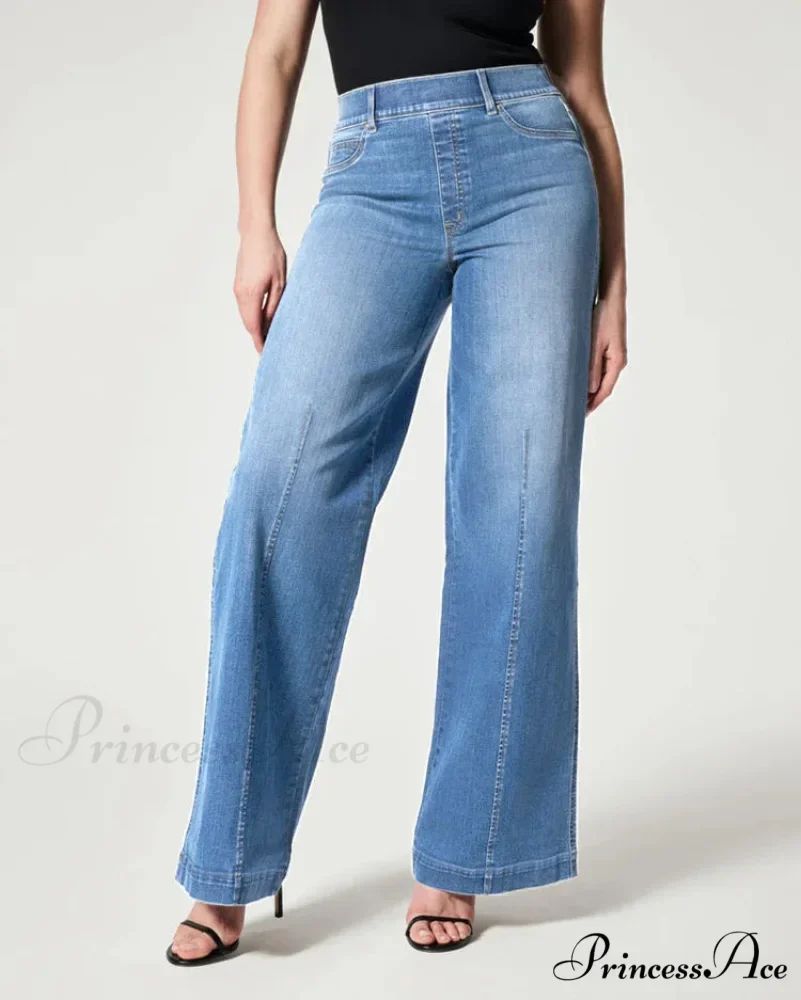 Straight Leg Stretch Fit High Waist Wide Indigo Lounge Stylish Jean - Image 2