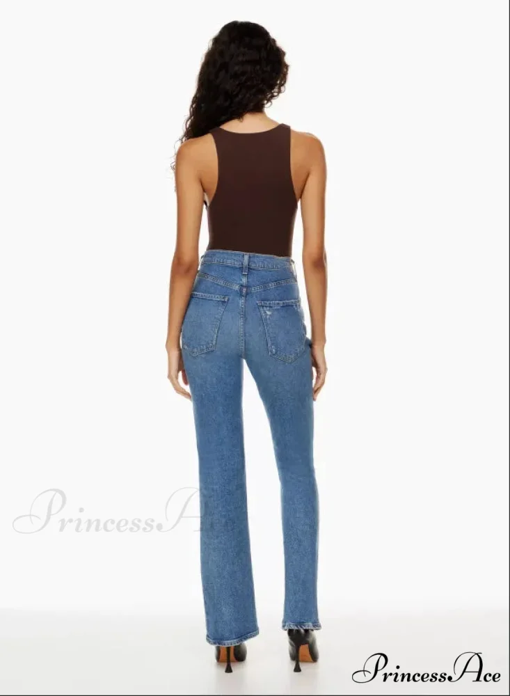 High Waist Loose Ripped Holes Streetwear Straight Ladies Denim Jean - Image 2