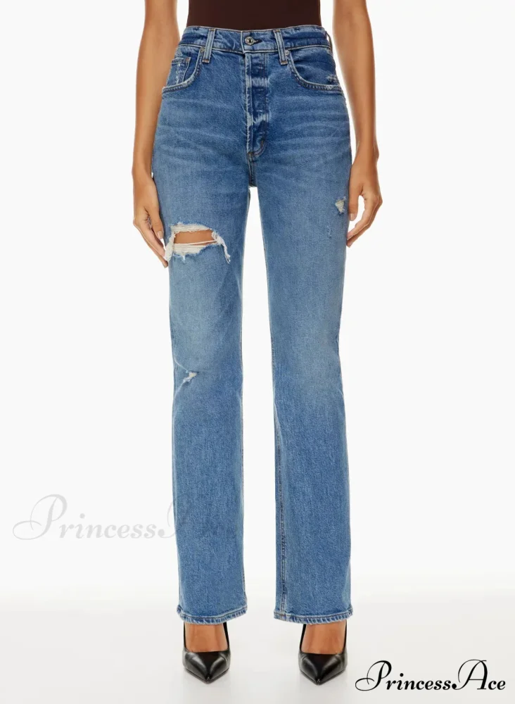 High Waist Loose Ripped Holes Streetwear Straight Ladies Denim Jean - Image 4