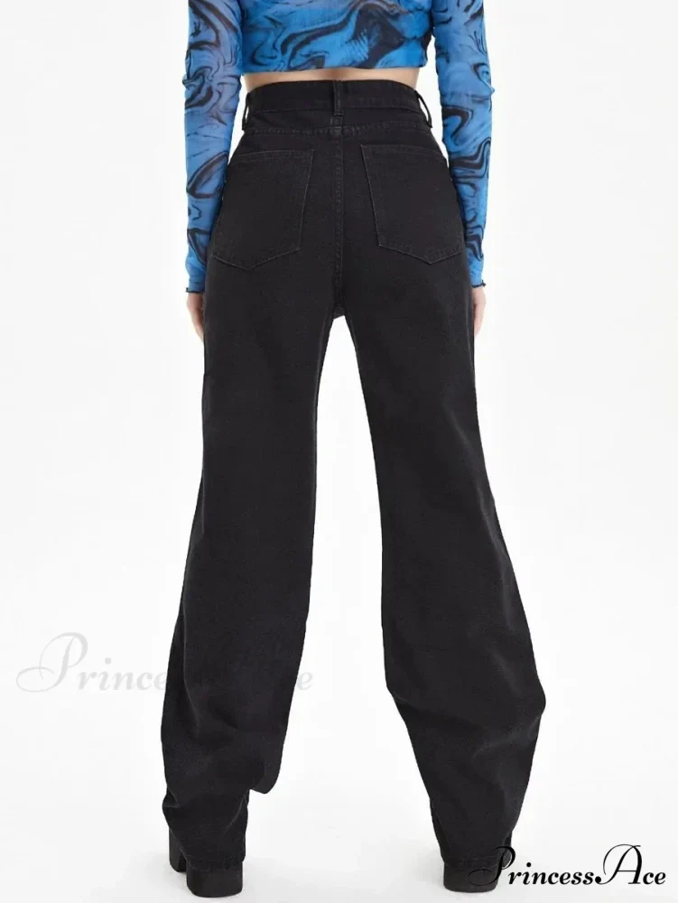 New Butterfly Print Ripped High Waist Loose Straight Cotton Streetwear Jean - Image 2