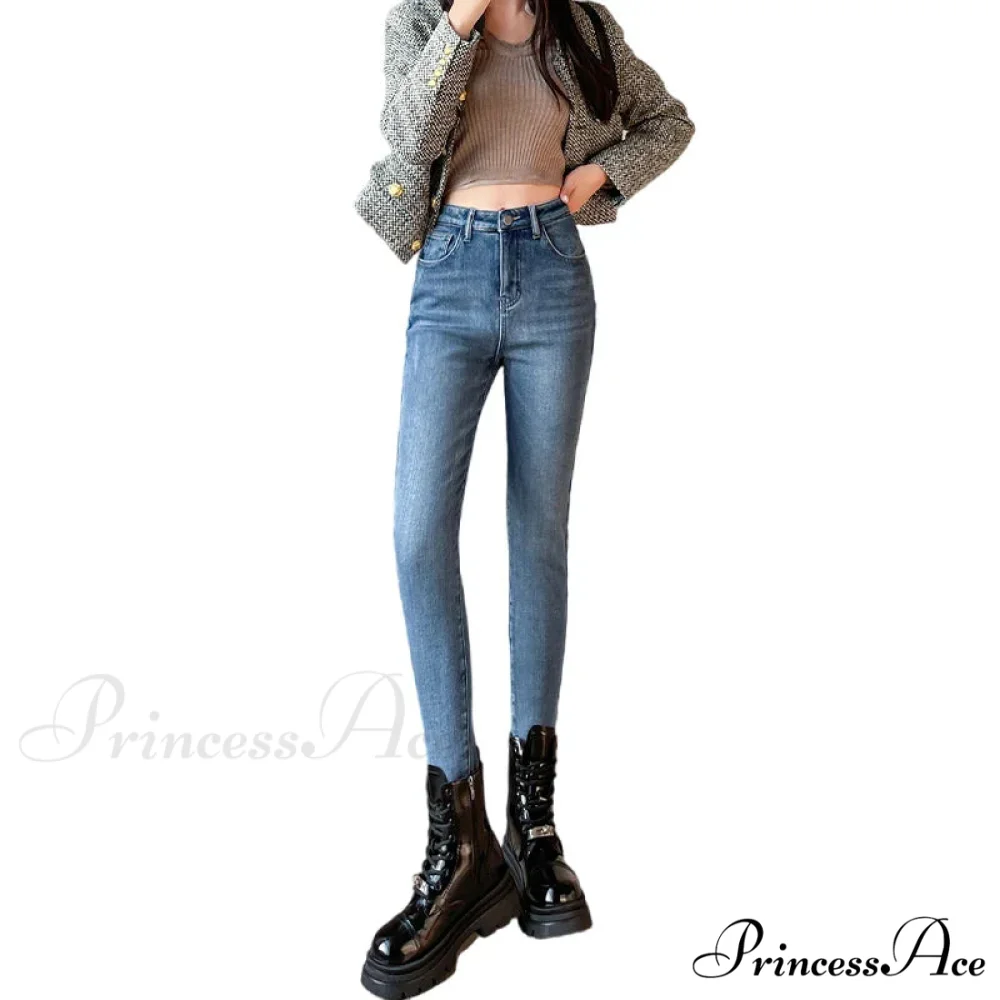 Winter Warm Plush Stretch Thermal Fleece Retro Thicken High Waist Jean - Image 4
