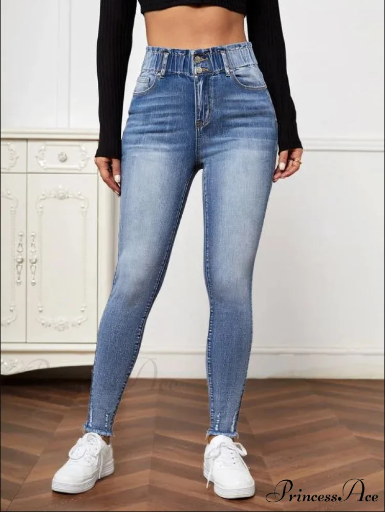 High Stretch Ripped Casual Fashion Elastic Waist Skinny Slim Autumn Jean - Image 2