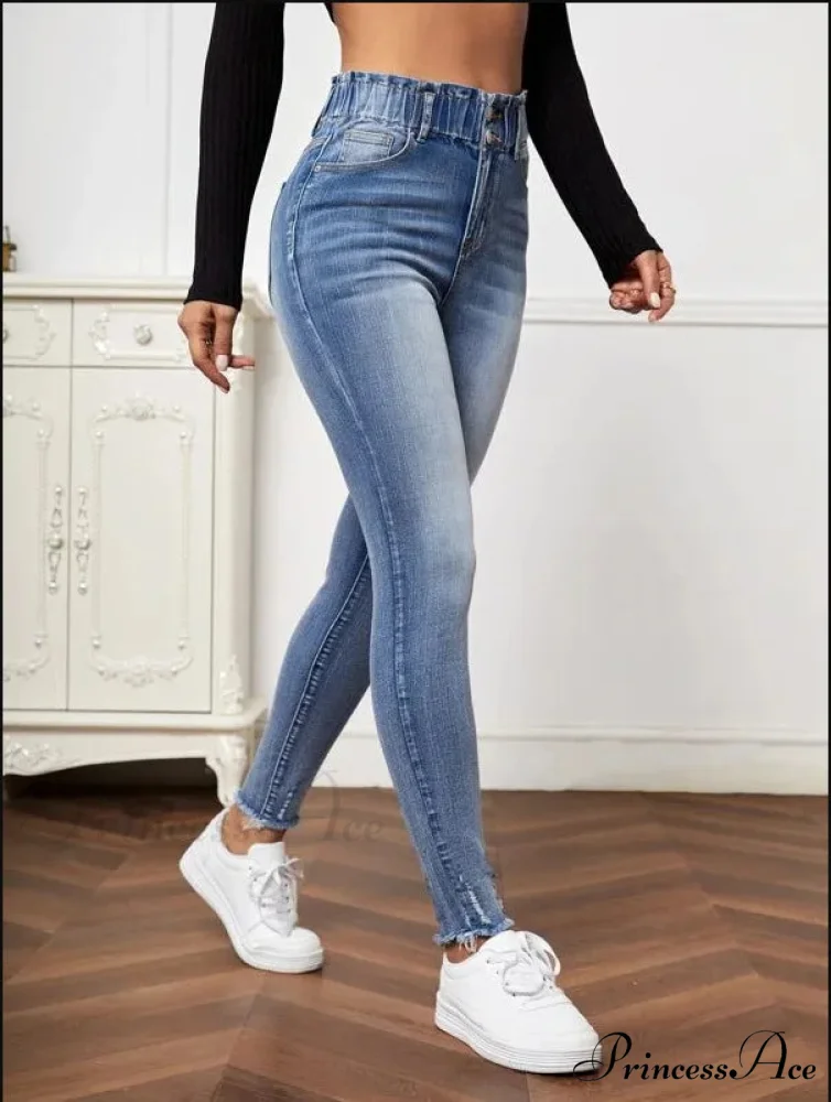 High Stretch Ripped Casual Fashion Elastic Waist Skinny Slim Autumn Jean - Image 3