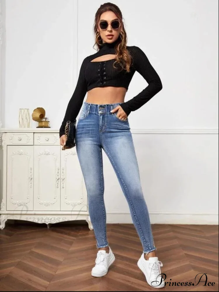 High Stretch Ripped Casual Fashion Elastic Waist Skinny Slim Autumn Jean - Image 4