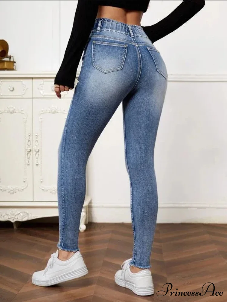 High Stretch Ripped Casual Fashion Elastic Waist Skinny Slim Autumn Jean - Image 5