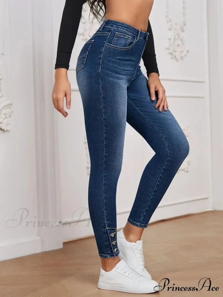 Stretch Skinny Pencil High Waist Slim Large Full Length Distressed Jean - Image 3