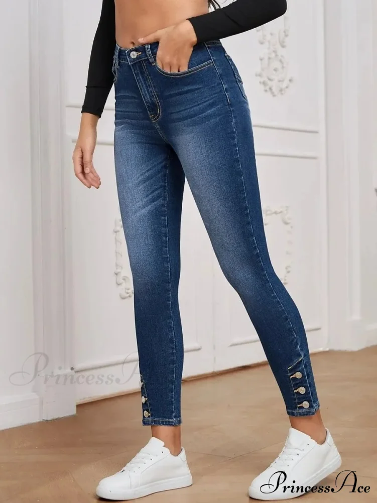 Stretch Skinny Pencil High Waist Slim Large Full Length Distressed Jean - Image 4
