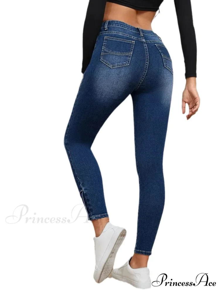 Stretch Skinny Pencil High Waist Slim Large Full Length Distressed Jean - Image 5