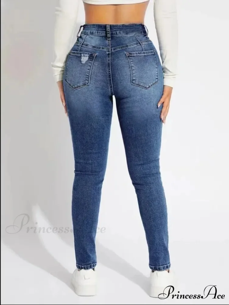 Stretch Skinny High Waist Ripped Butt Lifting Casual Slim Denim Jean - Image 2