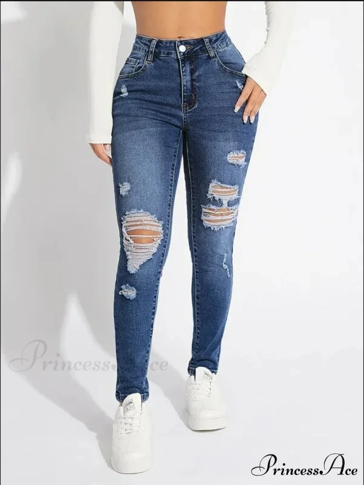 Stretch Skinny High Waist Ripped Butt Lifting Casual Slim Denim Jean - Image 3