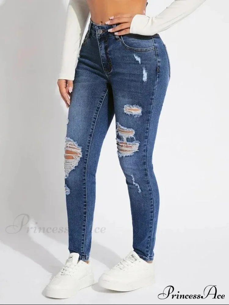 Stretch Skinny High Waist Ripped Butt Lifting Casual Slim Denim Jean - Image 4