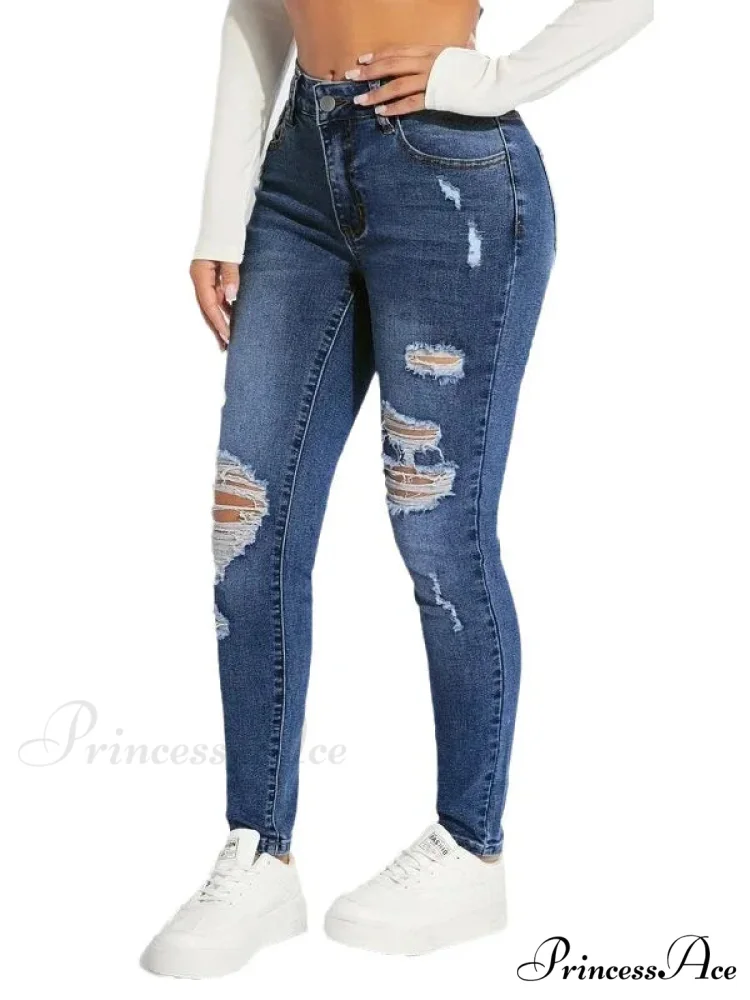 Stretch Skinny High Waist Ripped Butt Lifting Casual Slim Denim Jean - Image 5