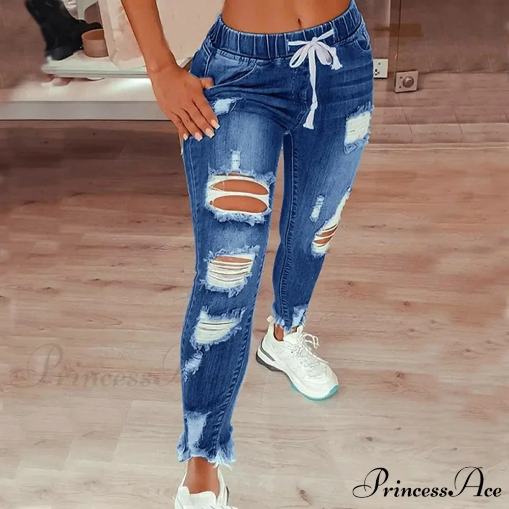 Stretch High Waist Ripped Washed Slim Skinny Pencil Denim Jean - Image 2